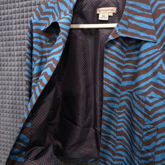 Blue Brown Zebra Silk Jacket Lg Y2K Open Blazer Glam Preppy Boho Chic Statement - Picture 3 of 14